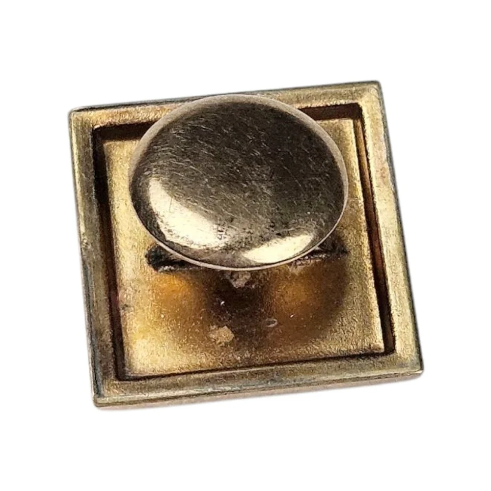 Antique Victorian Button Stud Cuff Link Gray Quartz Gold Plated Square 1880s